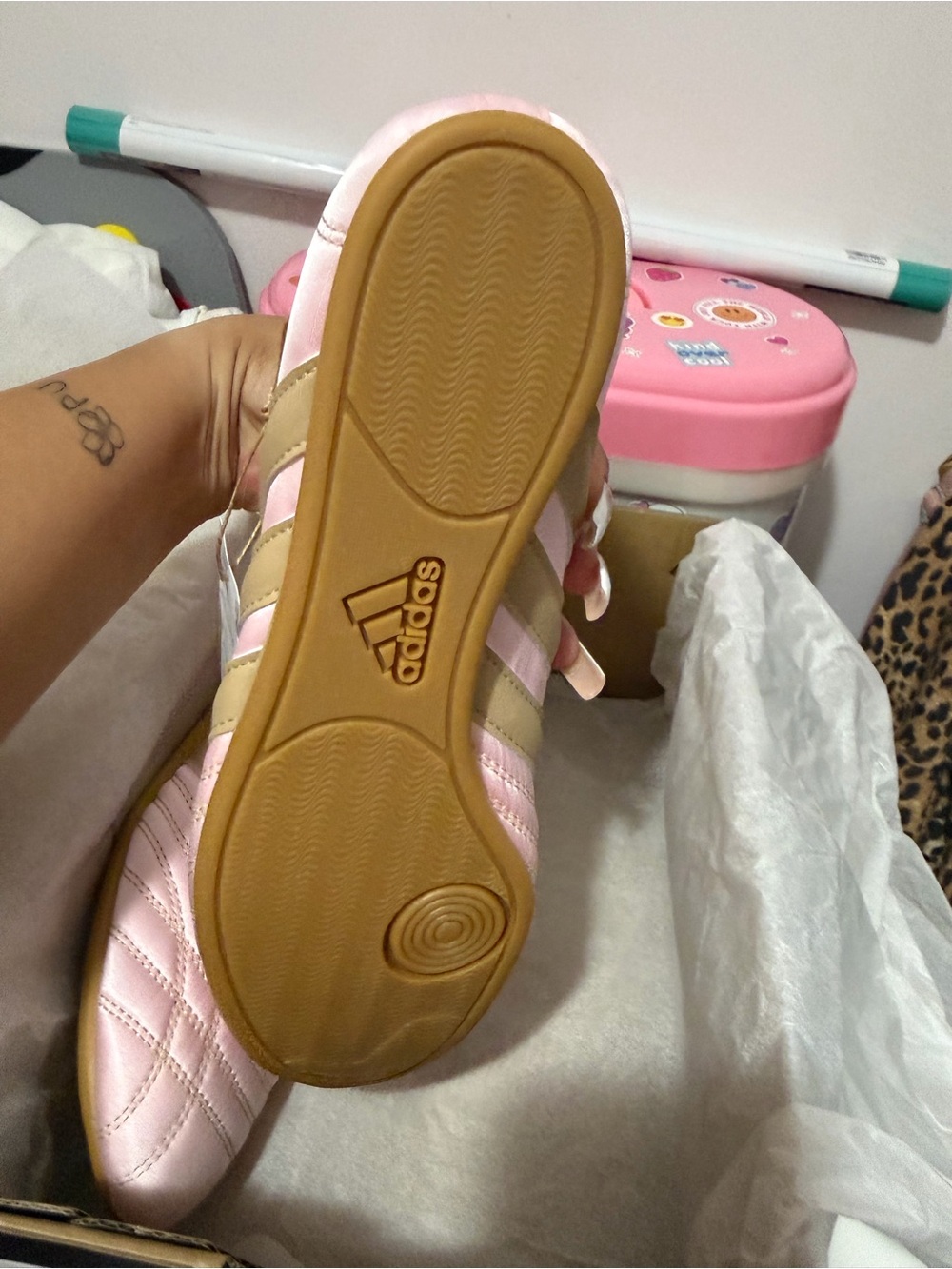 adidas Women’s Pink & Gold Indoor Sandals - Picture 3 of 5